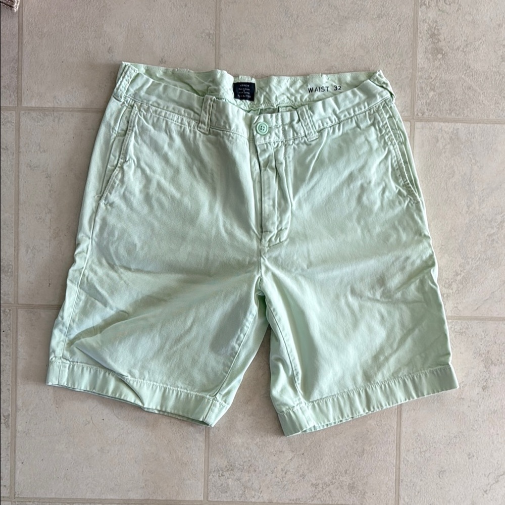 J. Crew Green Flat Front Shorts Cotton Blend